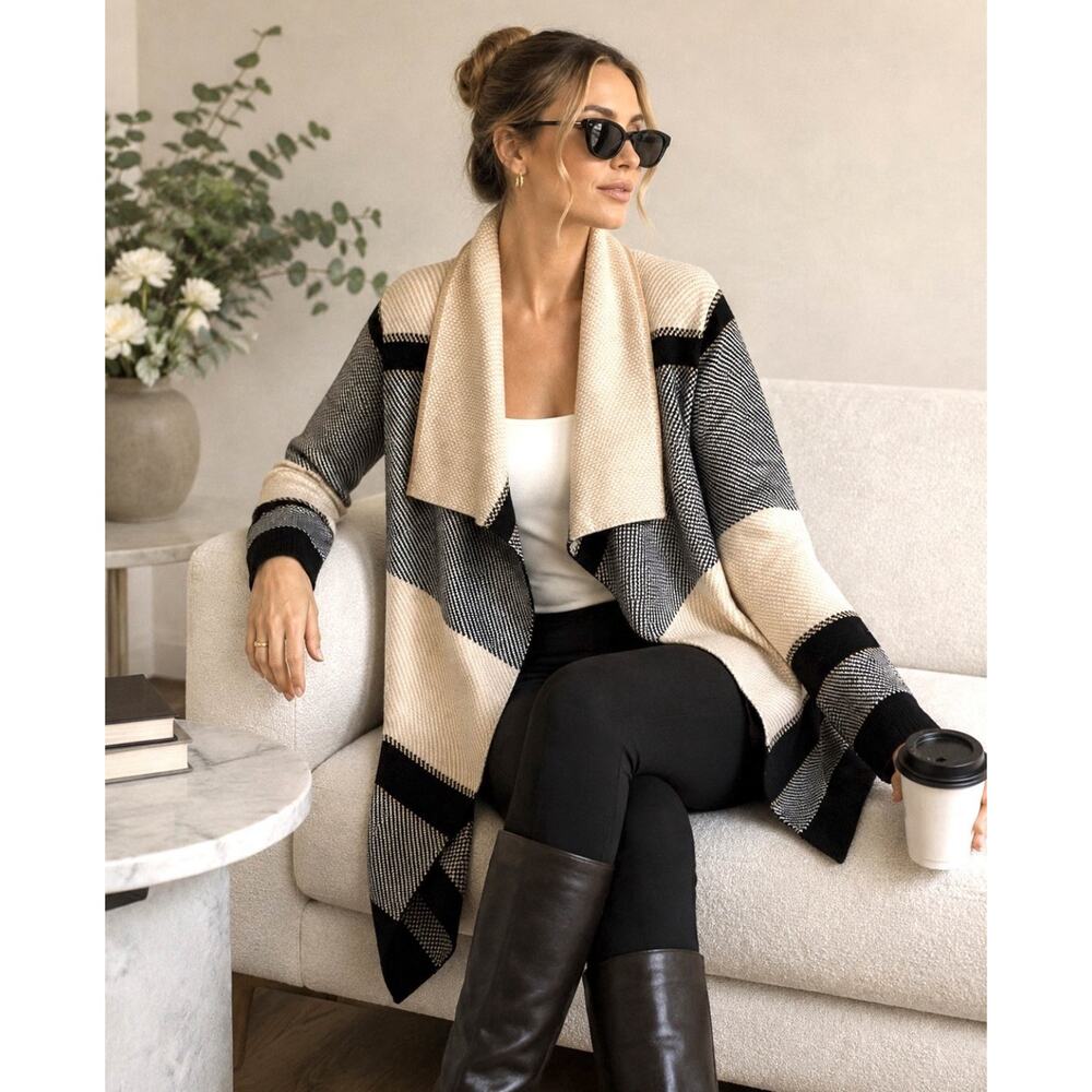 NWT Neiman Marcus Womens Long Sleeve Open Front Cardigan Knit Sweater L